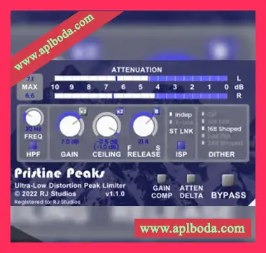[超低失真峰值限制器]Raising Jake Studios Pristine Peaks v1.2.2 [WiN, MacOSX]（22Mb）