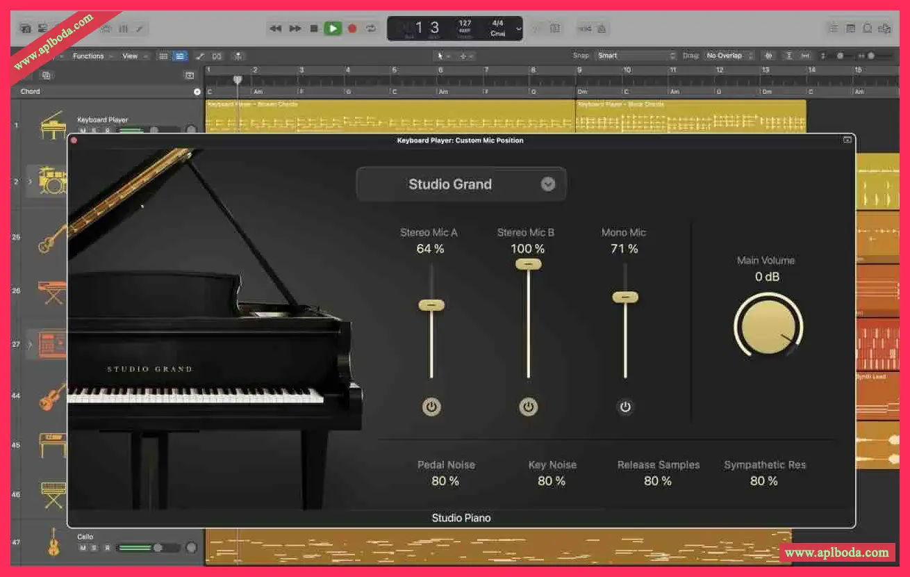 Apple Logic Pro X v11.2.1 für macOS, Apple Music-Produktionshostsoftware, KI-verbessertes räumliches Audio, Unterstützung für Keyboarder und Bassisten und Plug-in-Suche.